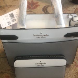 NWT ♠️ KATE SPADE handbag and matching wallet in light grey, white and black.